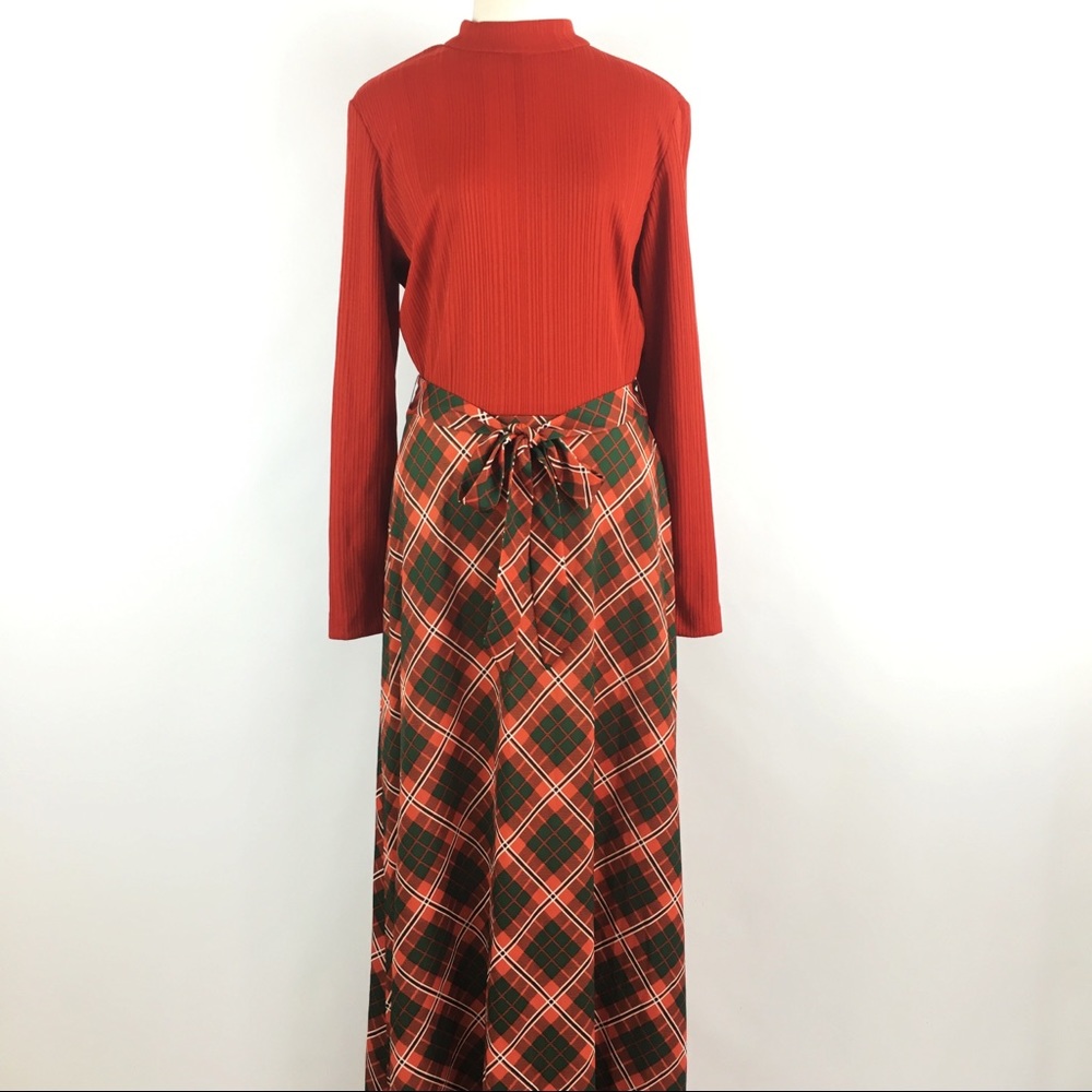 [VTG] LS Mock Turtleneck Plaid Maxi Dress